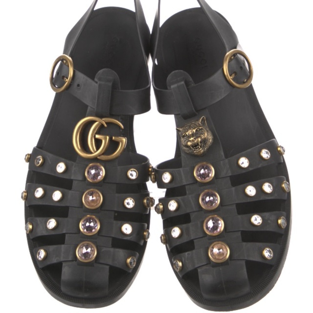 Gucci Black and Gold Embellished Sandals 8